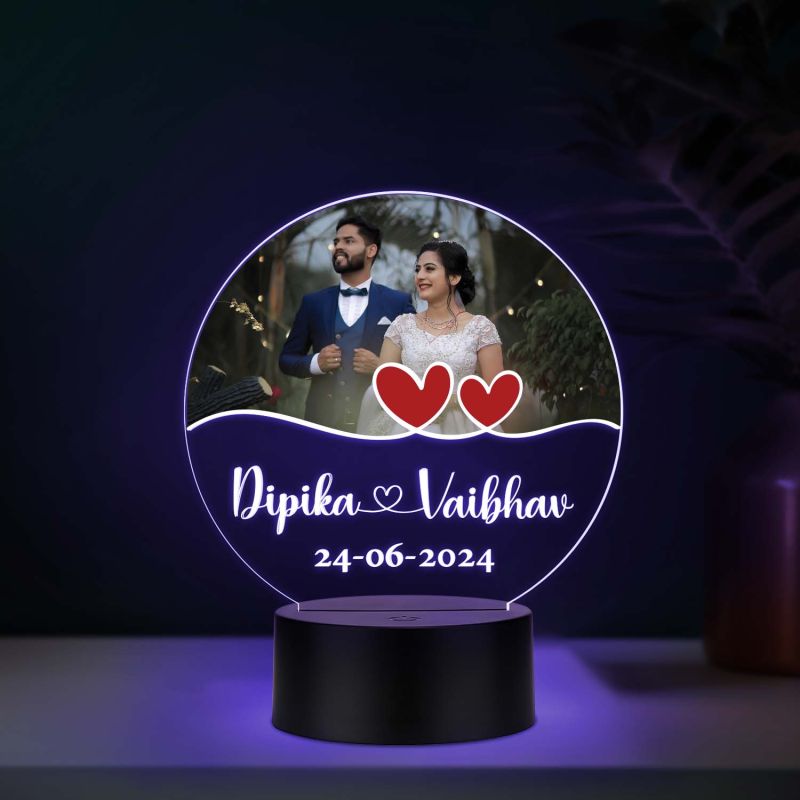Personalized Acrylic LED Photo Lamp with Automatic Color Changing Light Anniversary Gift for Couples, Husband, Wife, Wedding, Birthday, Valentine's Day